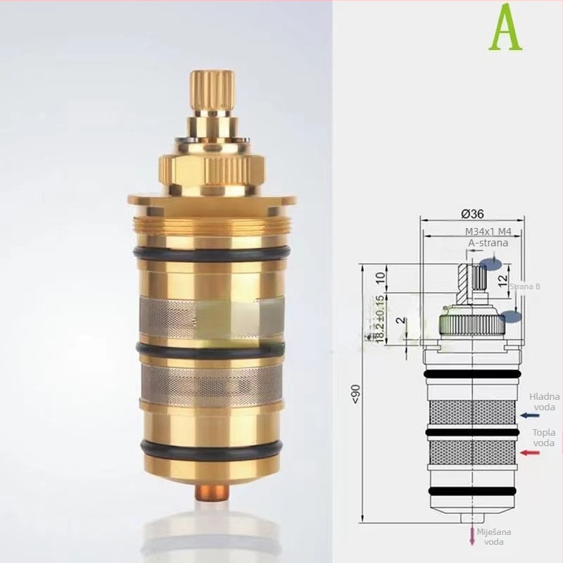 Termostatsko jezgro ventila za tuš – mesing, voda, max 90°C, rotacija 360°, WRAS certificirano