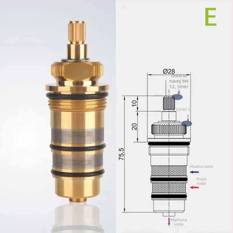 Termostatsko jezgro ventila za tuš – mesing, voda, max 90°C, rotacija 360°, WRAS certificirano