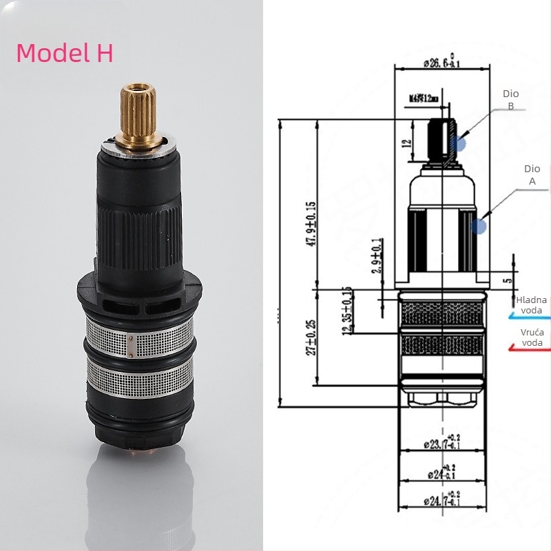 Termostatsko jezgro ventila za tuš – mesing, voda, max 90°C, rotacija 360°, WRAS certificirano