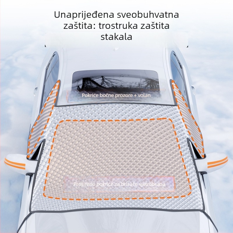 Pokrivalo za snijeg za prednje vjetrobransko staklo automobila - dvostruki sloj, PE materijal, polupoklopna ugradnja, univerzalno vozilo