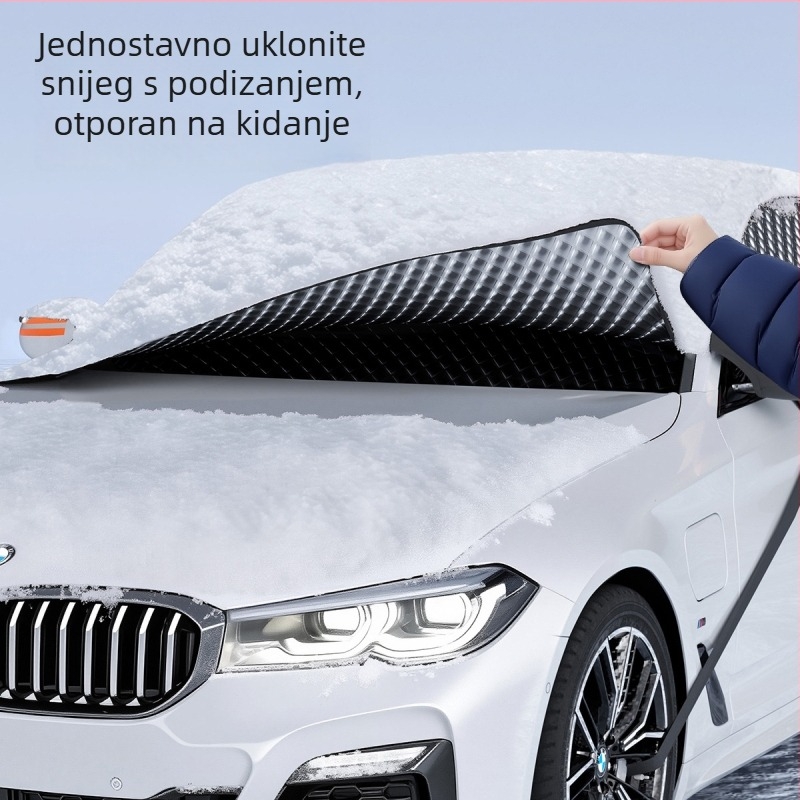 Pokrivalo za snijeg za prednje vjetrobransko staklo automobila - dvostruki sloj, PE materijal, polupoklopna ugradnja, univerzalno vozilo