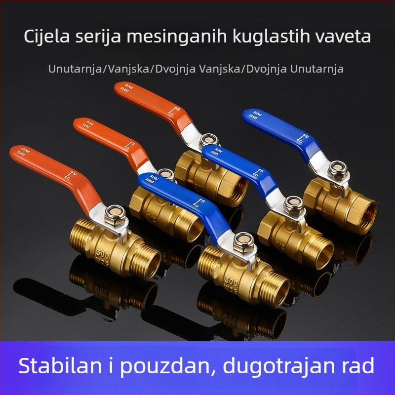 Bakreni kuglasti ventil s unutarnjim i vanjskim navojem, duga ručka, brzo otvaranje, prav tok (model OQFNW-H)