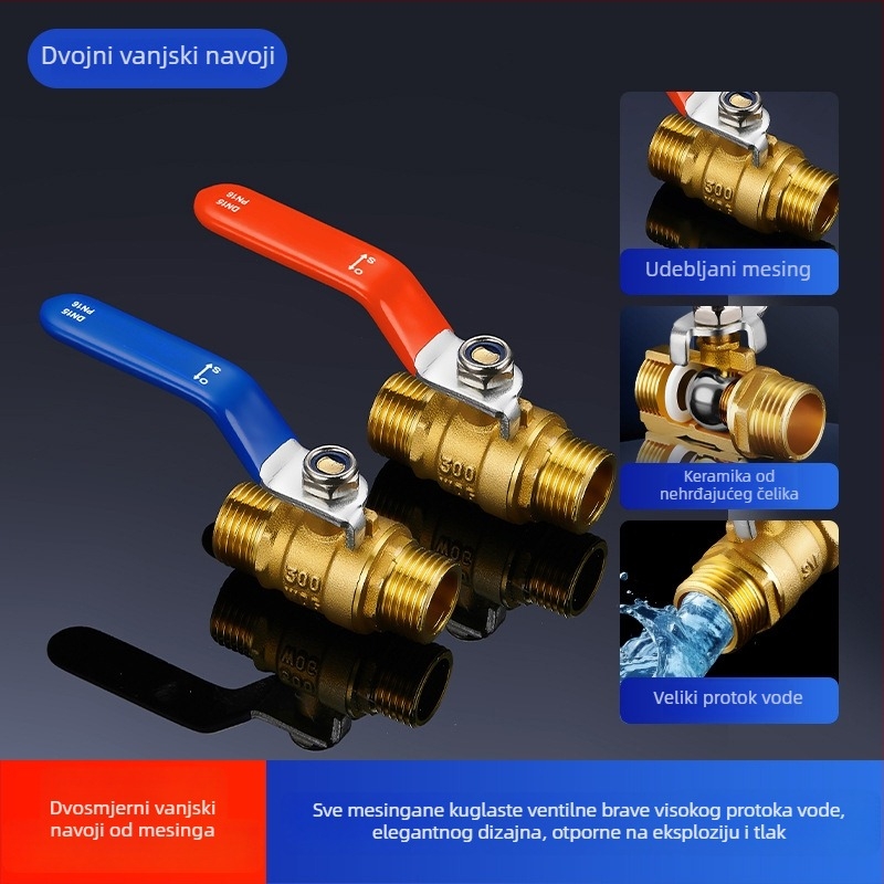 Bakreni kuglasti ventil s unutarnjim i vanjskim navojem, duga ručka, brzo otvaranje, prav tok (model OQFNW-H)
