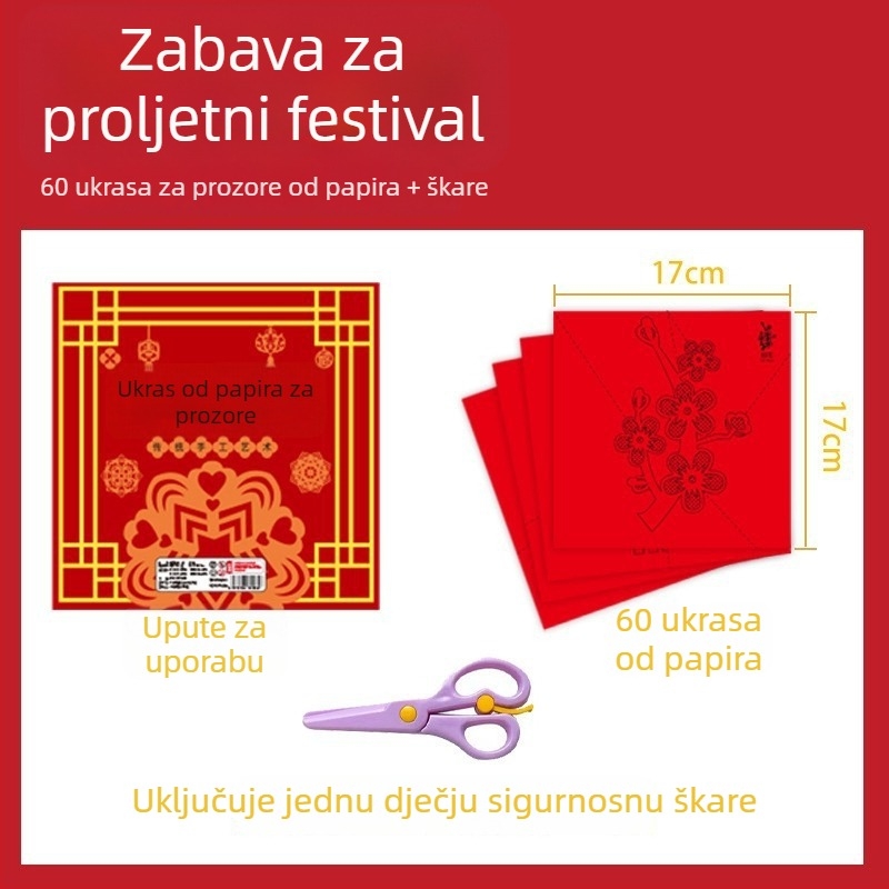 Komplet za DIY izrezivanje papira za prozor: Godina konja – papir s premazom, Opp vrećica, branda c-J