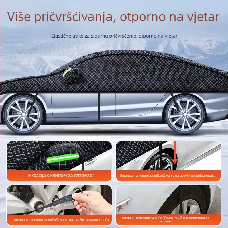 Pokrov za automobil od Oxford tkanine, univerzalni i debeli, zaštita od sunca, kiše, topline i tuče, potpuno pokrivanje, težina 700 g, montaža statičkim pričvršivanjem