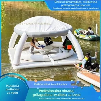Naduvna vodena platforma za vodu s vanjskim sjenom, bar-stolom za odmor i toboganom – PVC, HY7666, VANCEN, CE certifikat