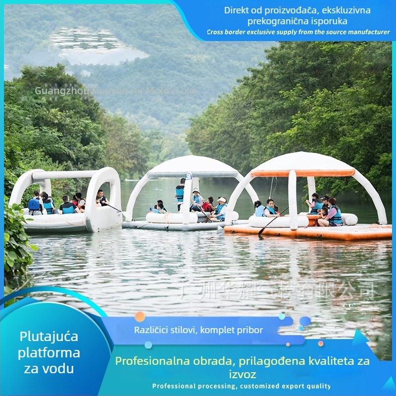 Naduvna vodena platforma za vodu s vanjskim sjenom, bar-stolom za odmor i toboganom – PVC, HY7666, VANCEN, CE certifikat