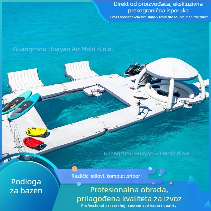 Naduvna vodena platforma za vodu s vanjskim sjenom, bar-stolom za odmor i toboganom – PVC, HY7666, VANCEN, CE certifikat