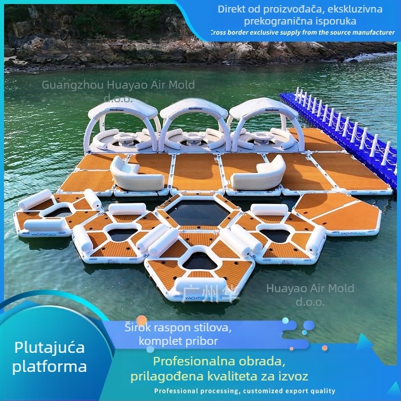 Naduvna vodena platforma za vodu s vanjskim sjenom, bar-stolom za odmor i toboganom – PVC, HY7666, VANCEN, CE certifikat