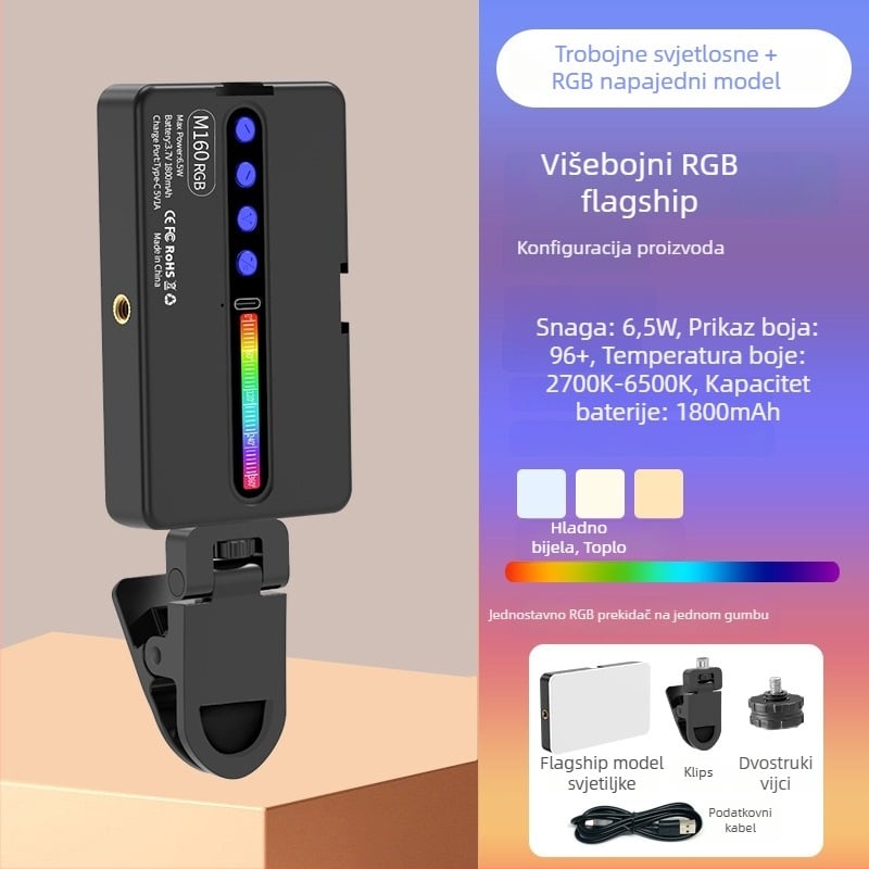 LED rasvjeta za ispunu M160 RGB – Prijenosno ručno RGB svjetlo za live streaming i fotografiju, ugrađena baterija, prilagodljiva temperatura boje 2500K–9900K