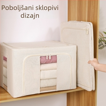 Sklopiva kutija za odjeću s ojačanim čeličnim okvirom, platno pamuk-lan, PP ploče, dizajn s dvostrukim prozorom, kapacitet 30–40 L
