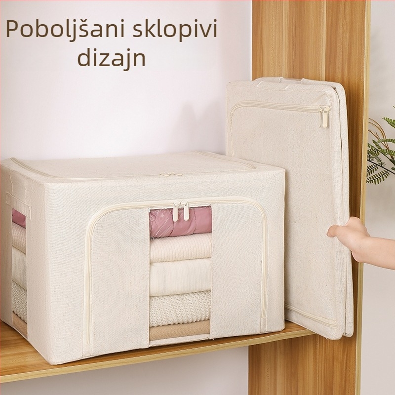 Sklopiva kutija za odjeću s ojačanim čeličnim okvirom, platno pamuk-lan, PP ploče, dizajn s dvostrukim prozorom, kapacitet 30–40 L