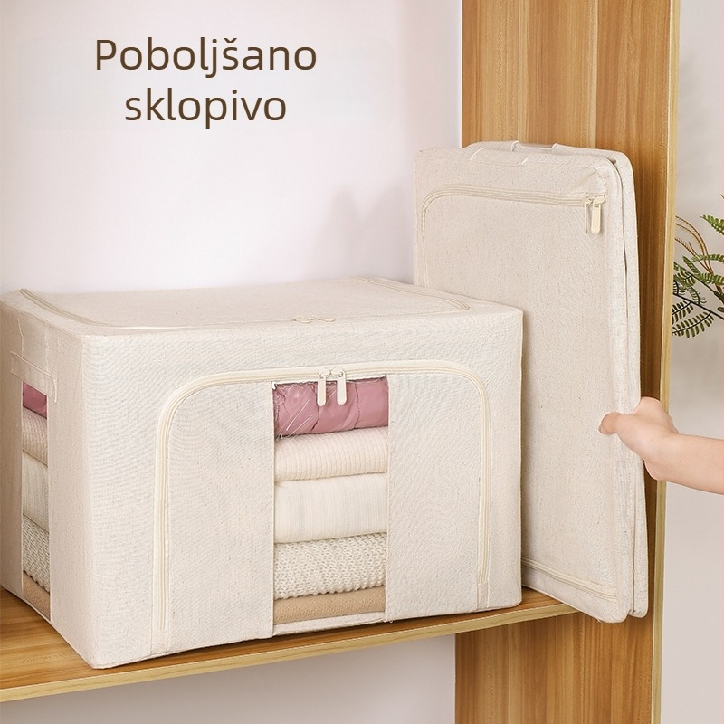Sklopiva kutija za odjeću s ojačanim čeličnim okvirom, platno pamuk-lan, PP ploče, dizajn s dvostrukim prozorom, kapacitet 30–40 L