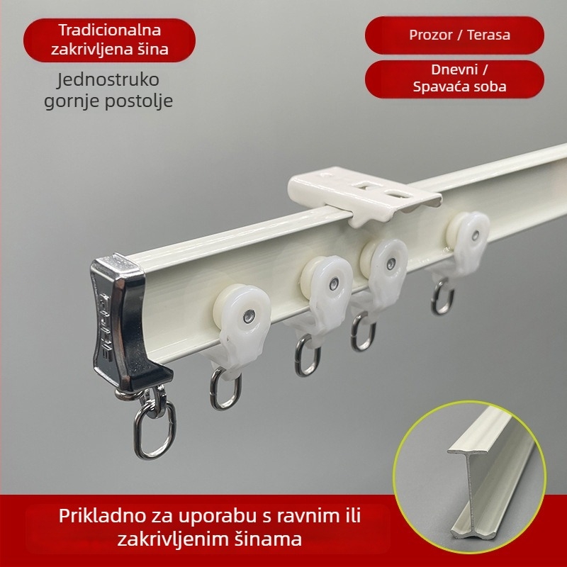 Tiha tračnica za zavjese za balkon s vodilom u obliku zmije, savitljiva tračnica u obliku U i L, od aluminijske legure