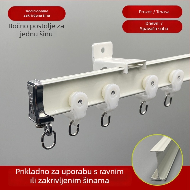 Tiha tračnica za zavjese za balkon s vodilom u obliku zmije, savitljiva tračnica u obliku U i L, od aluminijske legure