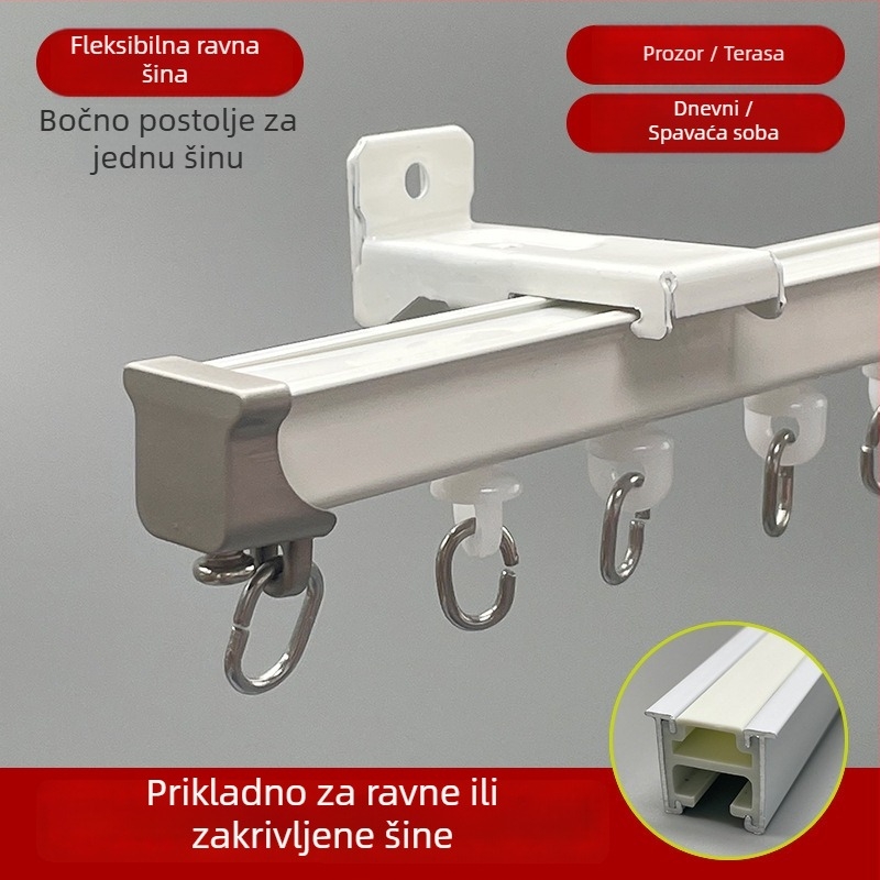 Tiha tračnica za zavjese za balkon s vodilom u obliku zmije, savitljiva tračnica u obliku U i L, od aluminijske legure