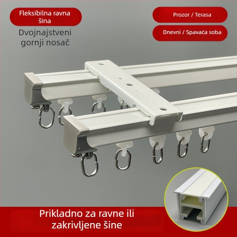 Tiha tračnica za zavjese za balkon s vodilom u obliku zmije, savitljiva tračnica u obliku U i L, od aluminijske legure