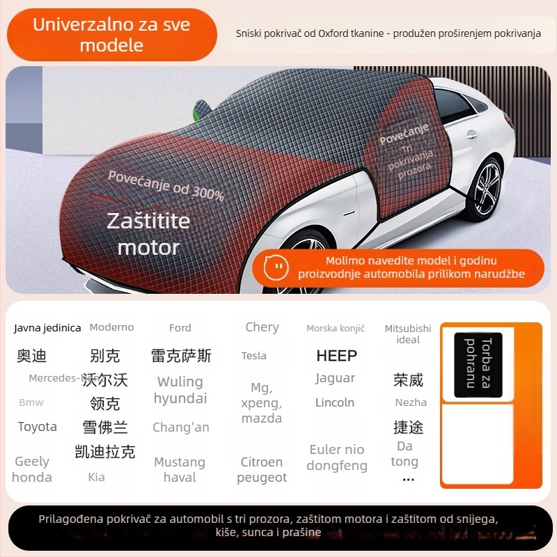 Zimska zaštita za vjetrobran automobila, Oxford tkanina, teleskopska montaža, universalna prilagodba, karirani uzorak, debeli dizajn