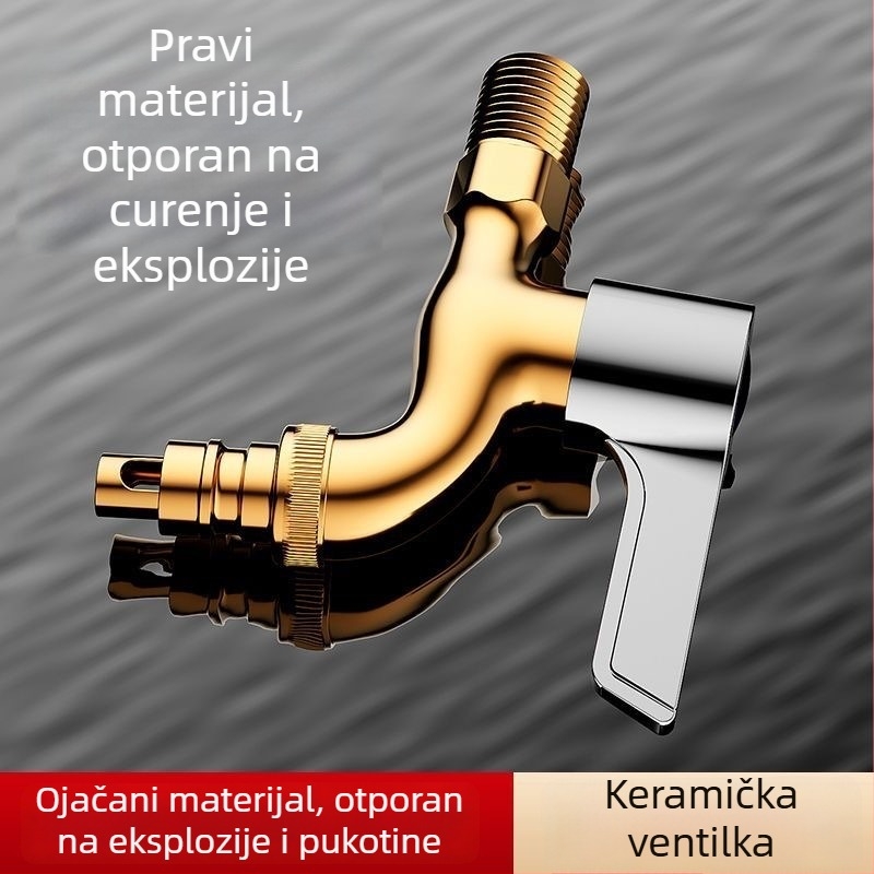 Bakreni slavina za perilicu rublja na balkon, spiralna instalacija, 4‑točka ulaz/izlaz, samo hladna voda, keramički disk ventil, brzo otvaranje