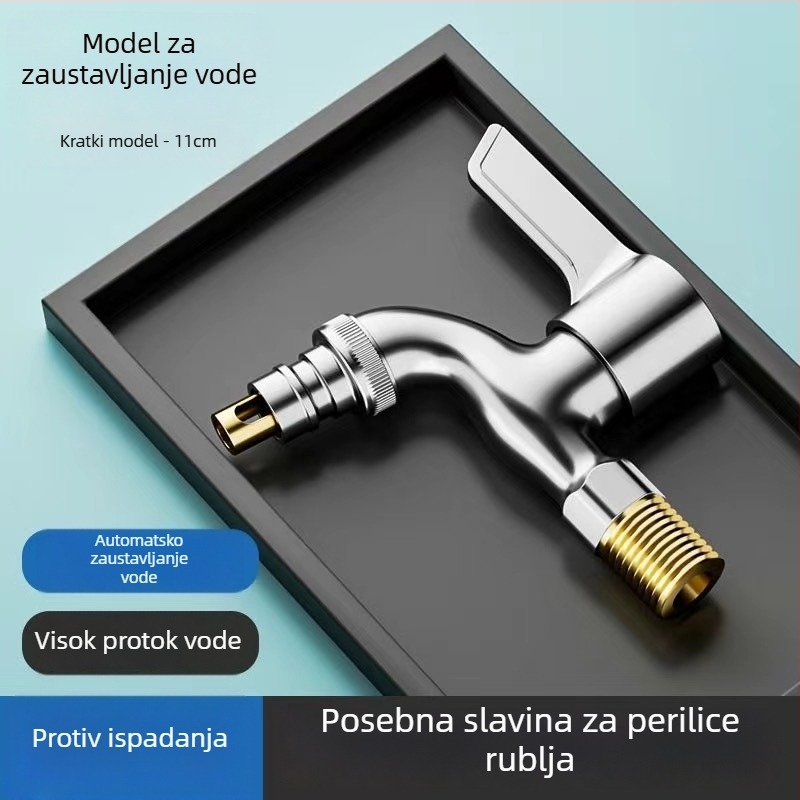 Bakreni slavina za perilicu rublja na balkon, spiralna instalacija, 4‑točka ulaz/izlaz, samo hladna voda, keramički disk ventil, brzo otvaranje