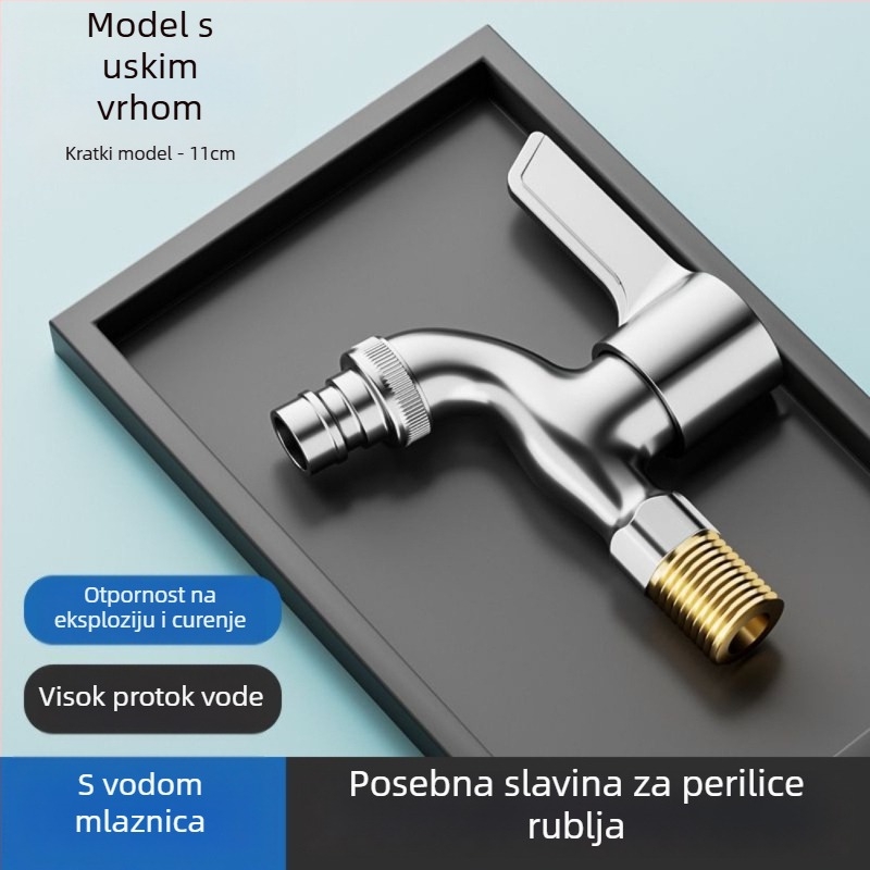 Bakreni slavina za perilicu rublja na balkon, spiralna instalacija, 4‑točka ulaz/izlaz, samo hladna voda, keramički disk ventil, brzo otvaranje