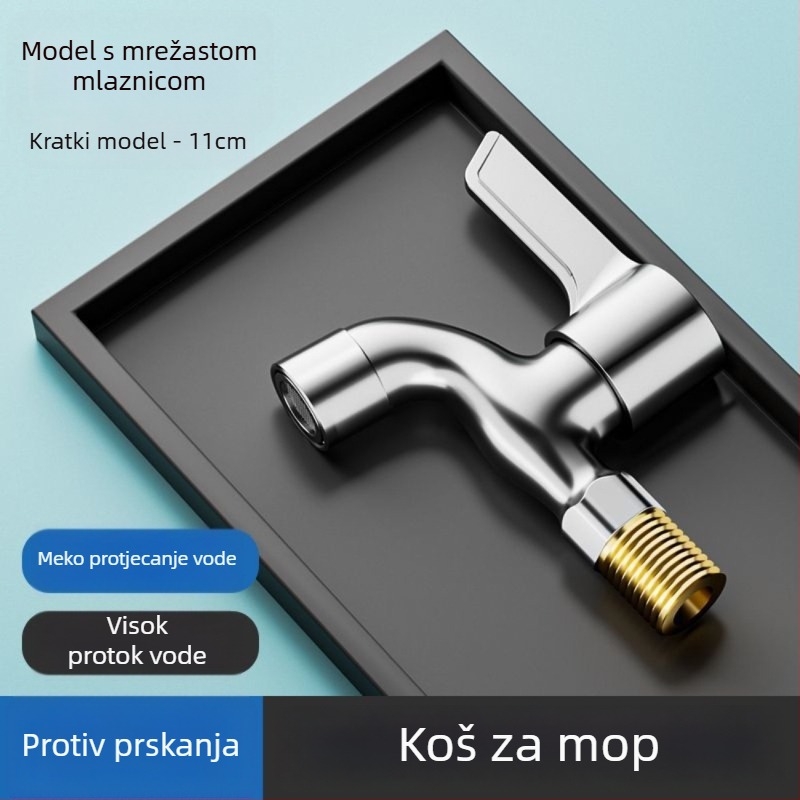 Bakreni slavina za perilicu rublja na balkon, spiralna instalacija, 4‑točka ulaz/izlaz, samo hladna voda, keramički disk ventil, brzo otvaranje