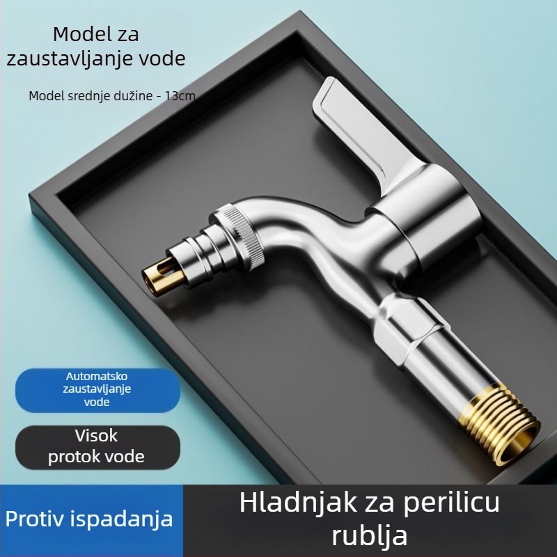 Bakreni slavina za perilicu rublja na balkon, spiralna instalacija, 4‑točka ulaz/izlaz, samo hladna voda, keramički disk ventil, brzo otvaranje