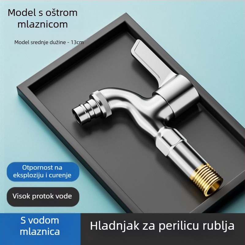 Bakreni slavina za perilicu rublja na balkon, spiralna instalacija, 4‑točka ulaz/izlaz, samo hladna voda, keramički disk ventil, brzo otvaranje