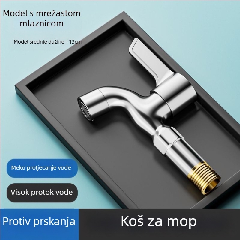 Bakreni slavina za perilicu rublja na balkon, spiralna instalacija, 4‑točka ulaz/izlaz, samo hladna voda, keramički disk ventil, brzo otvaranje