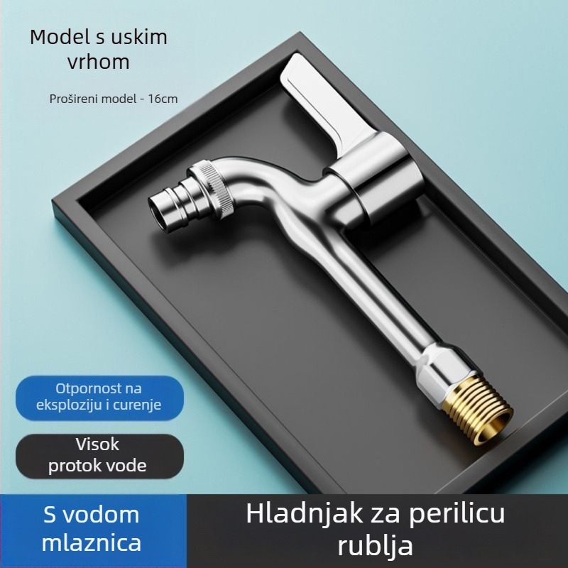 Bakreni slavina za perilicu rublja na balkon, spiralna instalacija, 4‑točka ulaz/izlaz, samo hladna voda, keramički disk ventil, brzo otvaranje