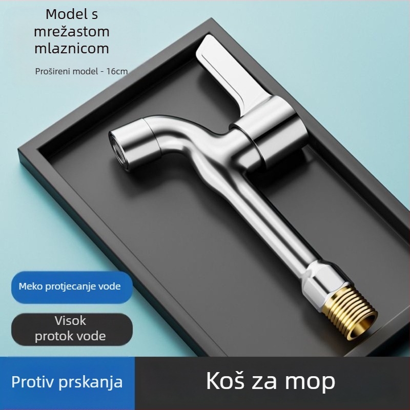 Bakreni slavina za perilicu rublja na balkon, spiralna instalacija, 4‑točka ulaz/izlaz, samo hladna voda, keramički disk ventil, brzo otvaranje