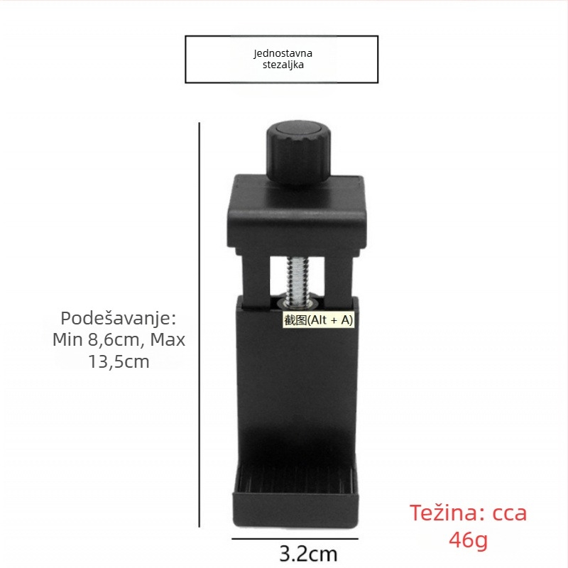 Stolna držač za telefon s 360° rotacijom i hot shoe klipom – univerzalno, plastično, nosivost 2–5 kg