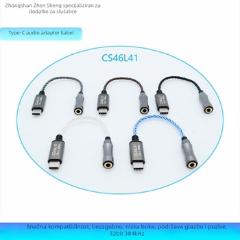 Type-C na 3,5 mm audio adapter kabel CS46L41 – digitalni dekoder zvuka i pojačalo za slušalice, bakreno srebrni vodiči