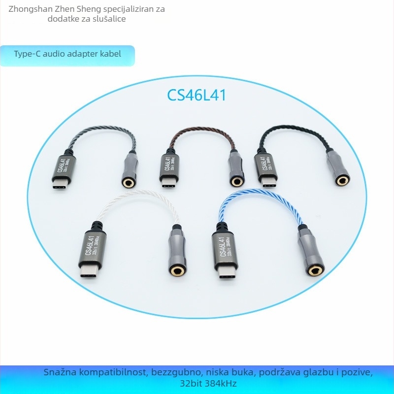 Type-C na 3,5 mm audio adapter kabel CS46L41 – digitalni dekoder zvuka i pojačalo za slušalice, bakreno srebrni vodiči