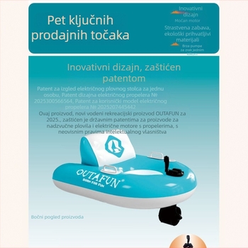 Električna jednosedna napuhljiva vodena platforma s rotirajućim pogonom — ekološki PVC, nosivost 180–200 kg, outafun