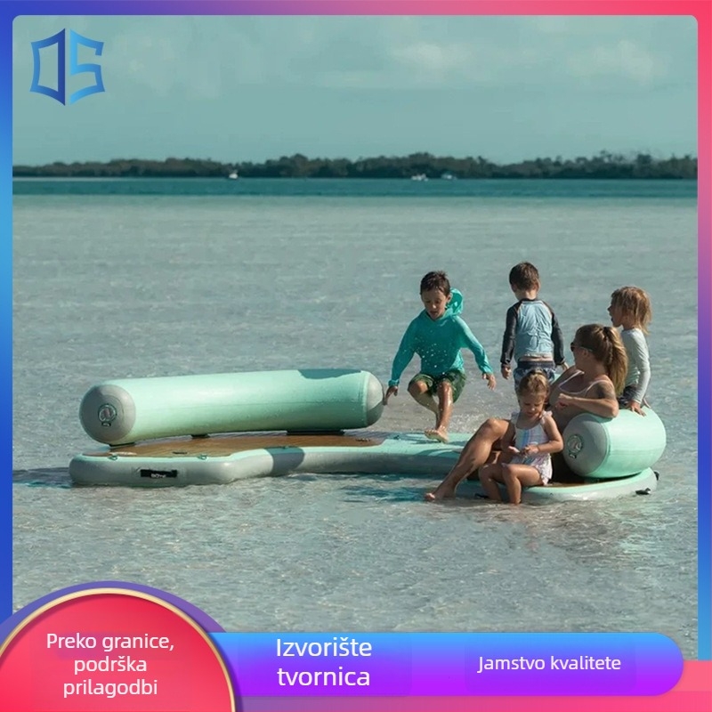 Naduvljiva plutajuća platforma za vodu s joga prostirkom i zonom za odmor (brušeni materijal, olakšanje stresa, prilagođeno, model 665, pogodna za događaje i vodene sportove)