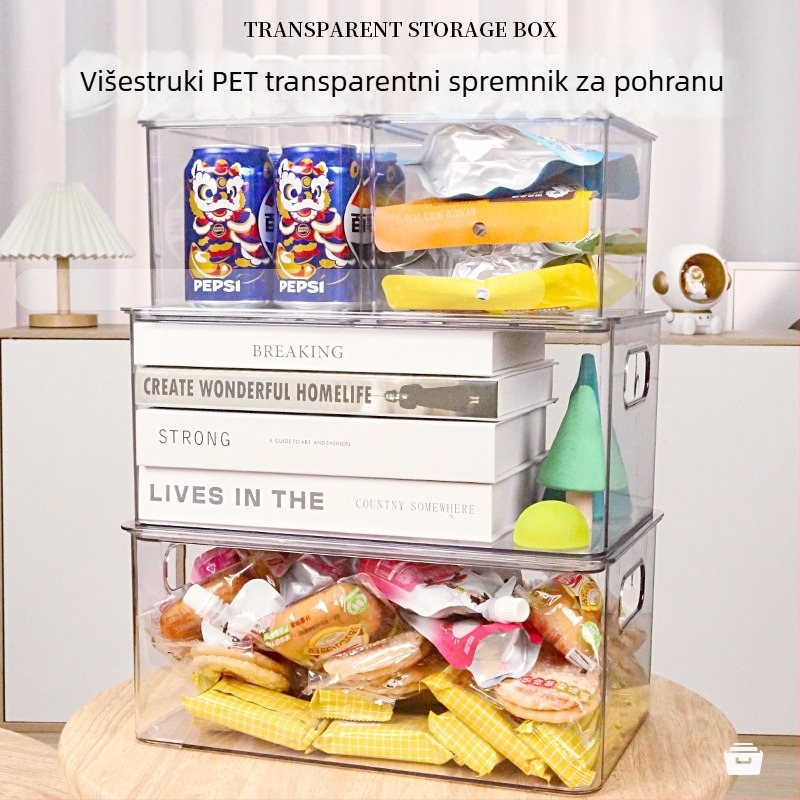 Stolna PET kutija za pohranu s poklopcem – prozirna, 10 L, slaganje