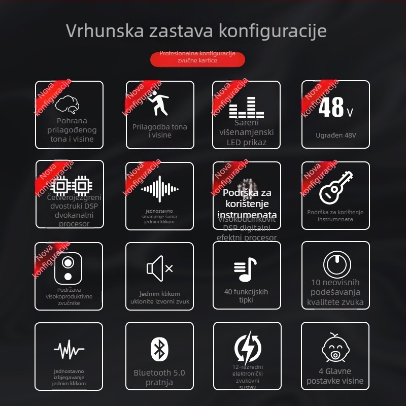 Ten Lights G-4 Mikrofonski za računalo za karaoke s ugrađenom baterijom 2000–4000mAh i vanjskom zvučnom kartom, bežično, trajanje baterije 3–6 sati, SNR ≥70 dB