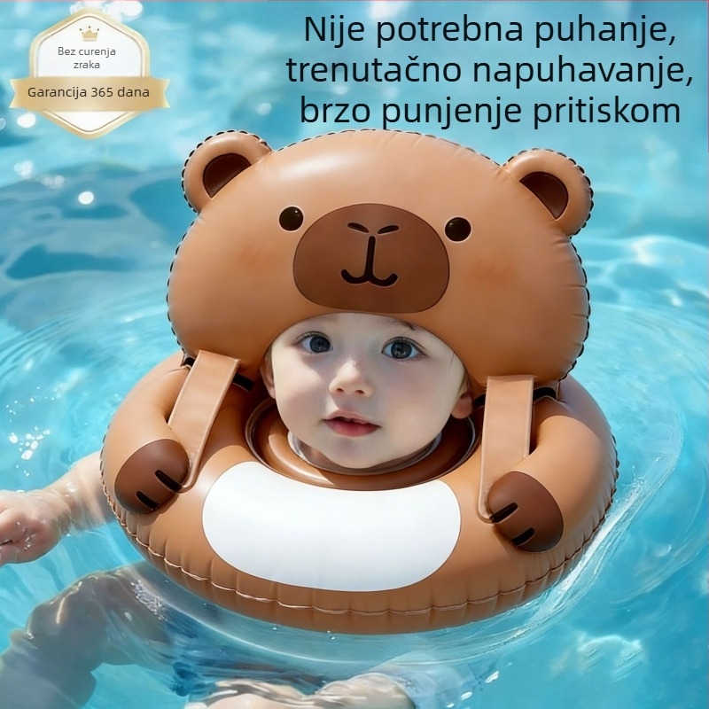 Dječji plivački prsten za vrat, životinjski uzorak, PVC, ručno napuhavanje, dob 0-3 i 3-6 godina