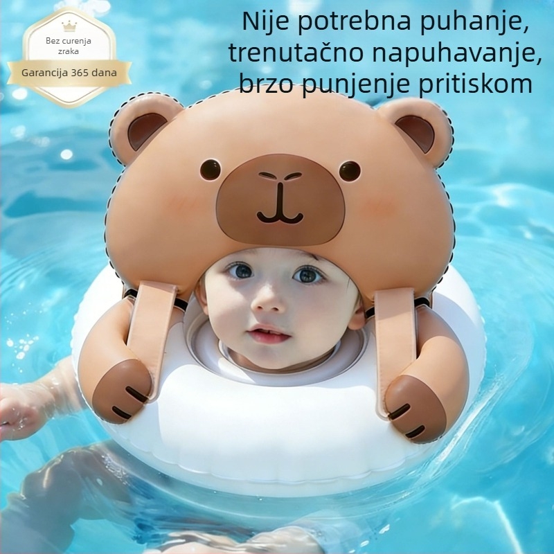Dječji plivački prsten za vrat, životinjski uzorak, PVC, ručno napuhavanje, dob 0-3 i 3-6 godina