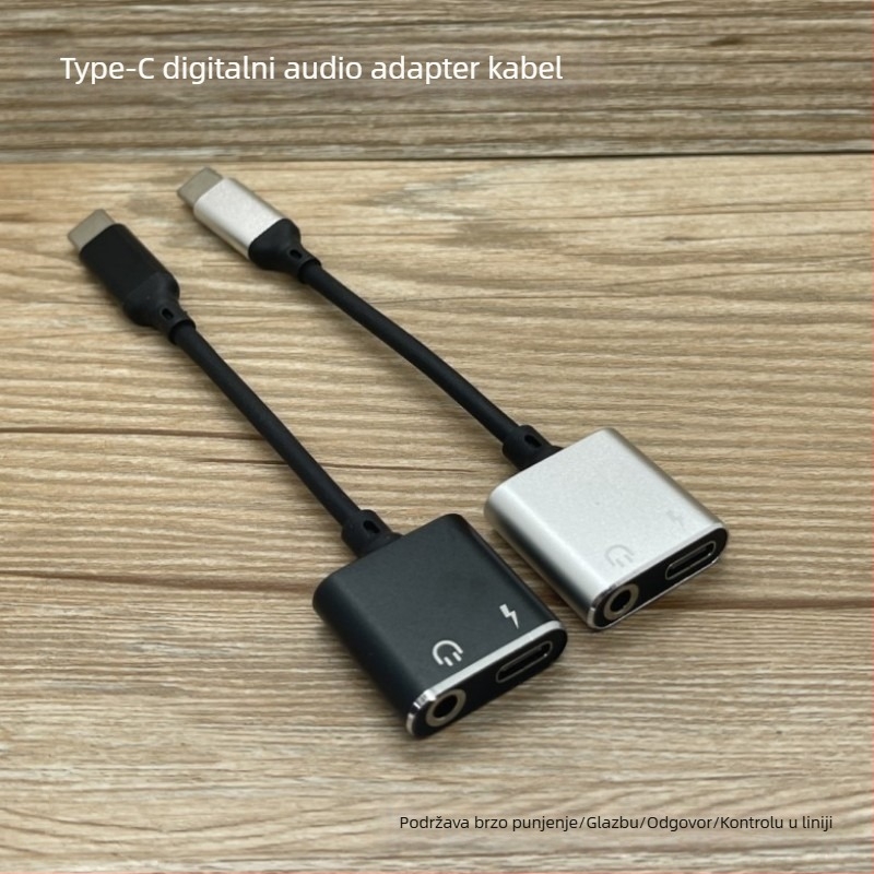 Type-C adapter za digitalni zvuk i 3,5 mm slušalice, 2-u-1 kabel, brzo punjenje, za Type-C mobitele