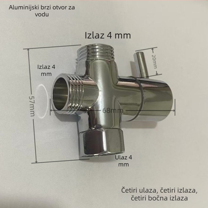 Bakreni tuš razdjelnik - 1 ulaz, 2 izlaza, spojnice 4/6 točaka, visok protok, troputni tuš dodatak