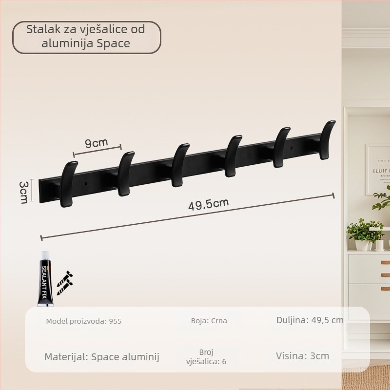 Stenska vješalica za kupaonicu i hodnik, model 955, materijal: space aluminum, završna obrada: electroplating, stil: moderni minimalistički dizajn