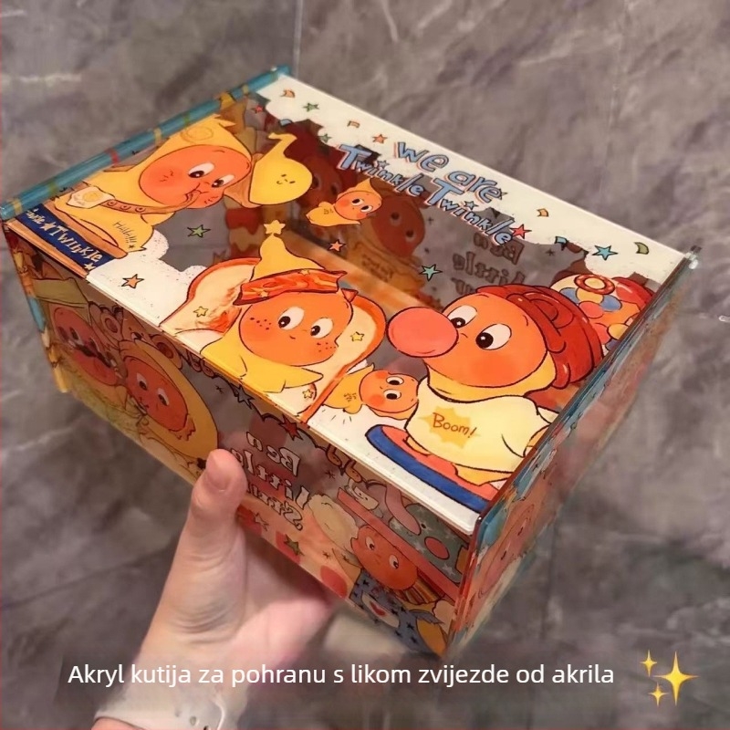 Akrilna stolna kutija za skladištenje s preklopnim poklopcem, dizajn Cute Star Man, moguć ispis loga, 2 pretinca
