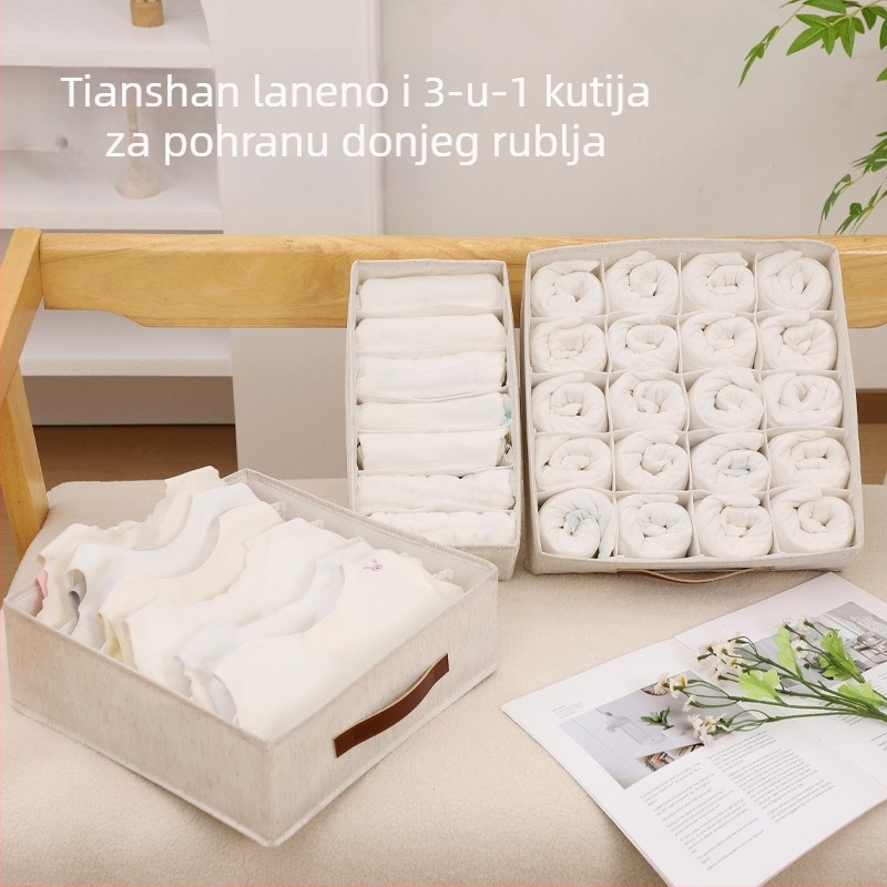 Elegant kutija za pohranu donjeg rublja — Tiānšhan pamuk i lan, kapacitet 20 pretinaca, za donje rublje, čarape i džempere u spavaćoj sobi ili ormariću