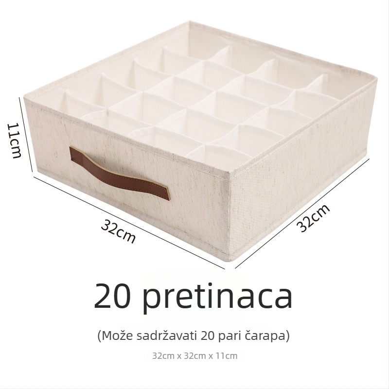 Elegant kutija za pohranu donjeg rublja — Tiānšhan pamuk i lan, kapacitet 20 pretinaca, za donje rublje, čarape i džempere u spavaćoj sobi ili ormariću