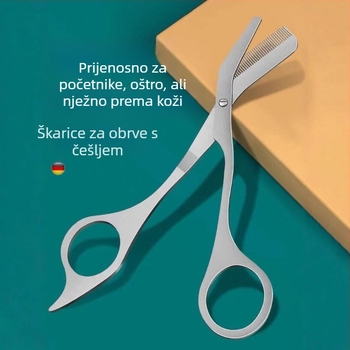Dvostruko funkcijske škarice za obrve, nehrđajući čelik, kozmetički alat s češljem i skidanjem obrva, model DZ-MS072, težina 17,2–24,1 g
