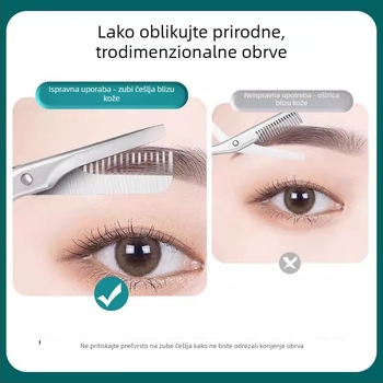 Dvostruko funkcijske škarice za obrve, nehrđajući čelik, kozmetički alat s češljem i skidanjem obrva, model DZ-MS072, težina 17,2–24,1 g