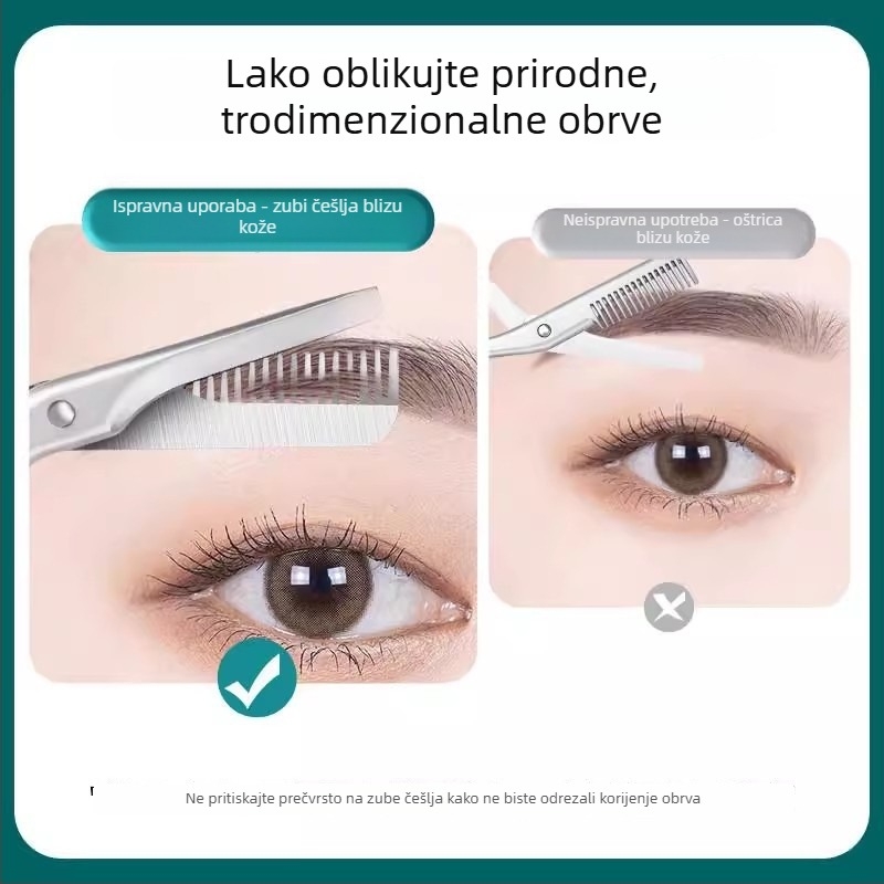 Dvostruko funkcijske škarice za obrve, nehrđajući čelik, kozmetički alat s češljem i skidanjem obrva, model DZ-MS072, težina 17,2–24,1 g