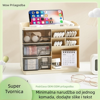 Kutija za uredske potrepštine s podjelama, višeslojni stolni organizator s ladicama, plast (HIPS+PS), kapacitet 2L